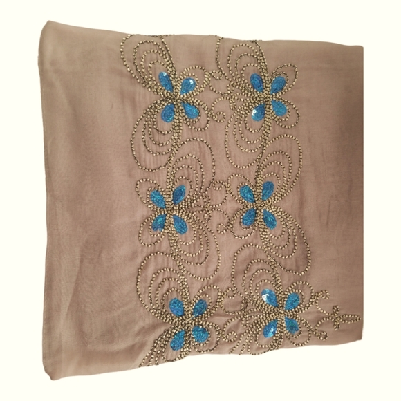 B.Boutique Wrap; Tan with Blue Sequins & Gold Embroidery - Picture 4 of 6
